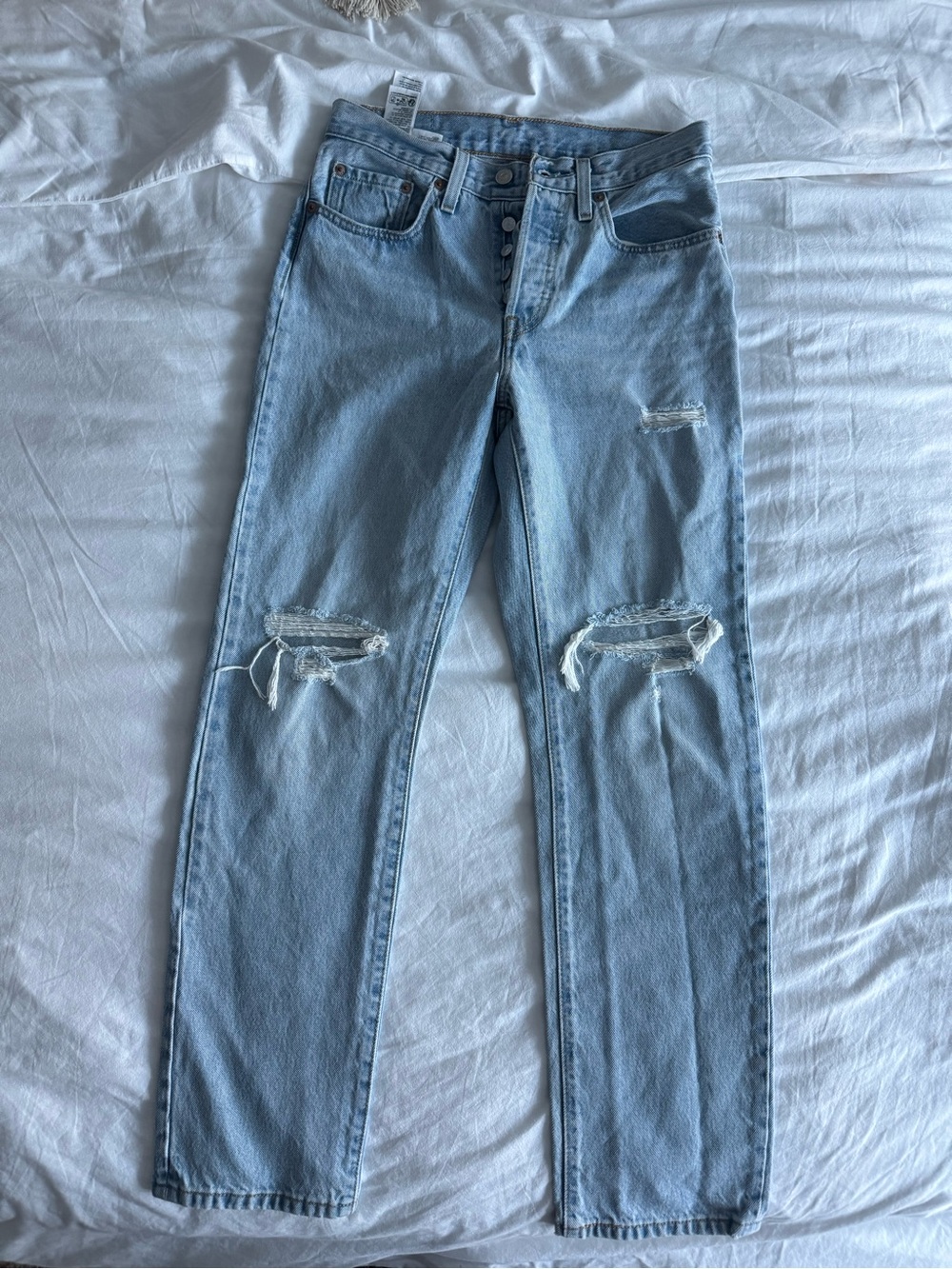 Levi's Light Blue High Rise Distressed Jeans 501 original